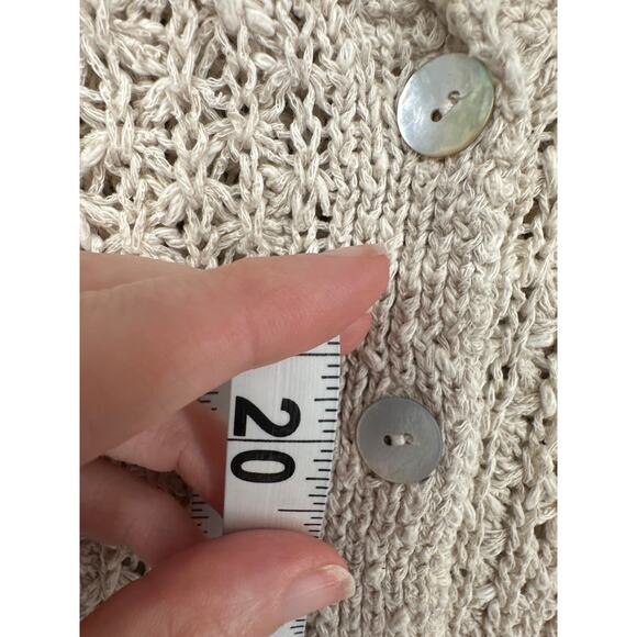 J Jill Top Womens SP Beige Crochet Button Sheer Beachy Minimalist Cottage Boho - Picture 6 of 7